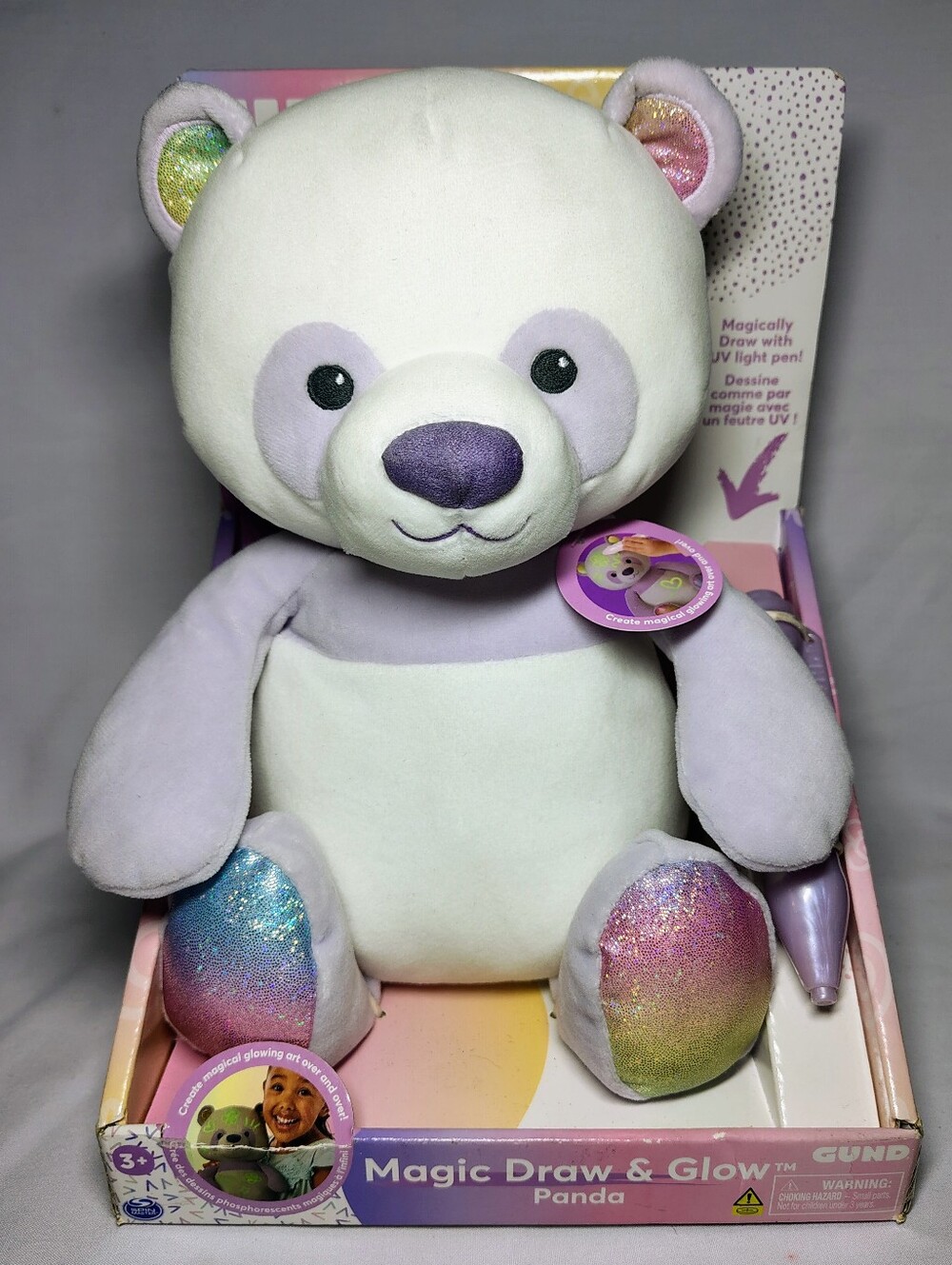 GUND Magic Draw & Glow Panda Bear UV Light Pen Cute Adorable Soft 11" Plush Toy